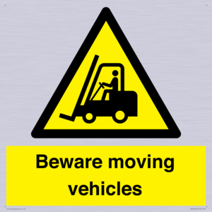 Beware moving vehicles with Warning forklift symbol